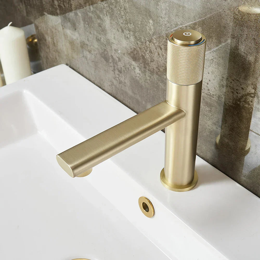 DecorBites™ Gold Single Handle Bathroom Faucet Hot Cold Water Mixer Deck Mounted