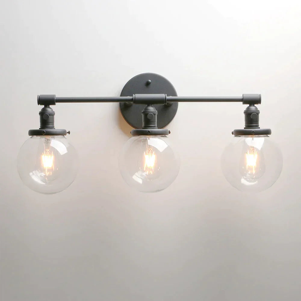 DecorBites™ Black 3-Light Wall Sconce Bathroom Vanity Fixture with Round Glass Canopy
