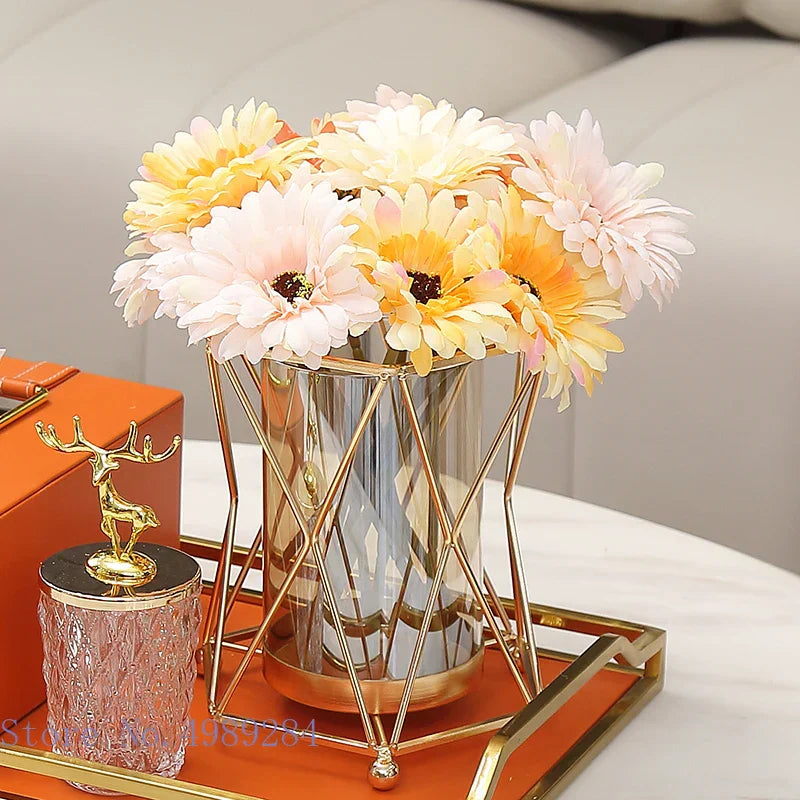 DecorBites™ Glass Vase Metal Frame Geometric Flower Arrangement Wedding Decor