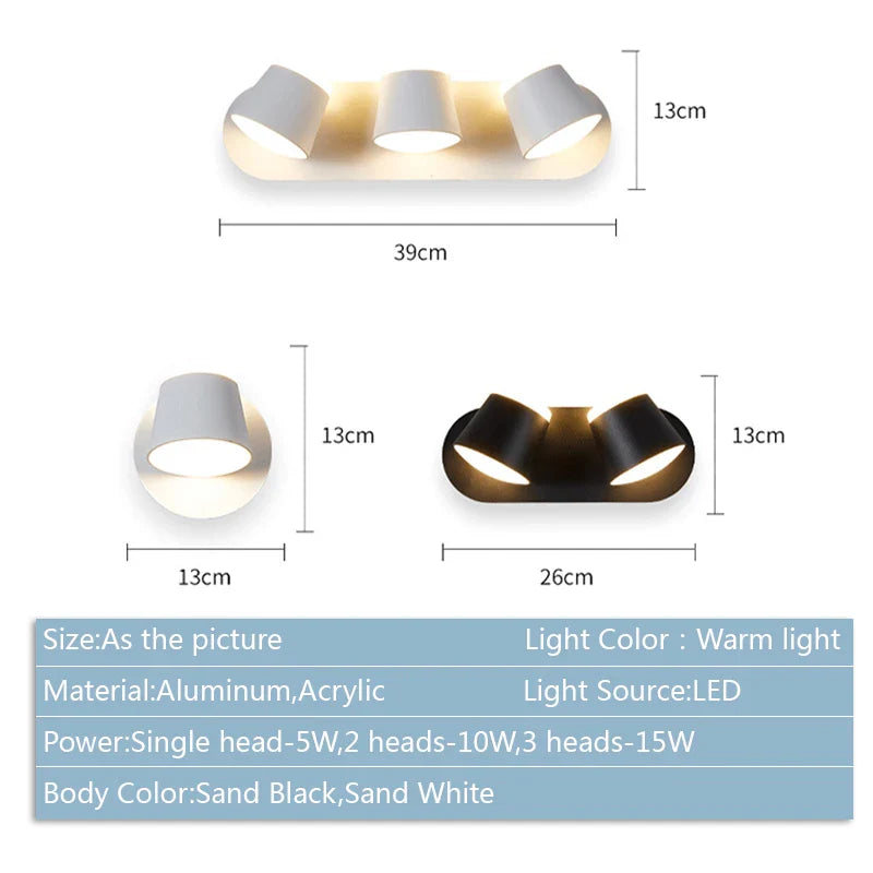 DecorBites™ Adjustable LED Wall Lamp Bedside Sconce Modern Hotel Wall Lights