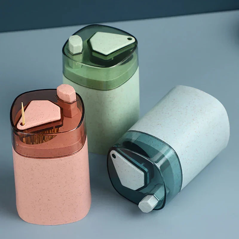 DecorBites™ Automatic Toothpick Dispenser Holder | Wheat Straw Container Push Pop-up