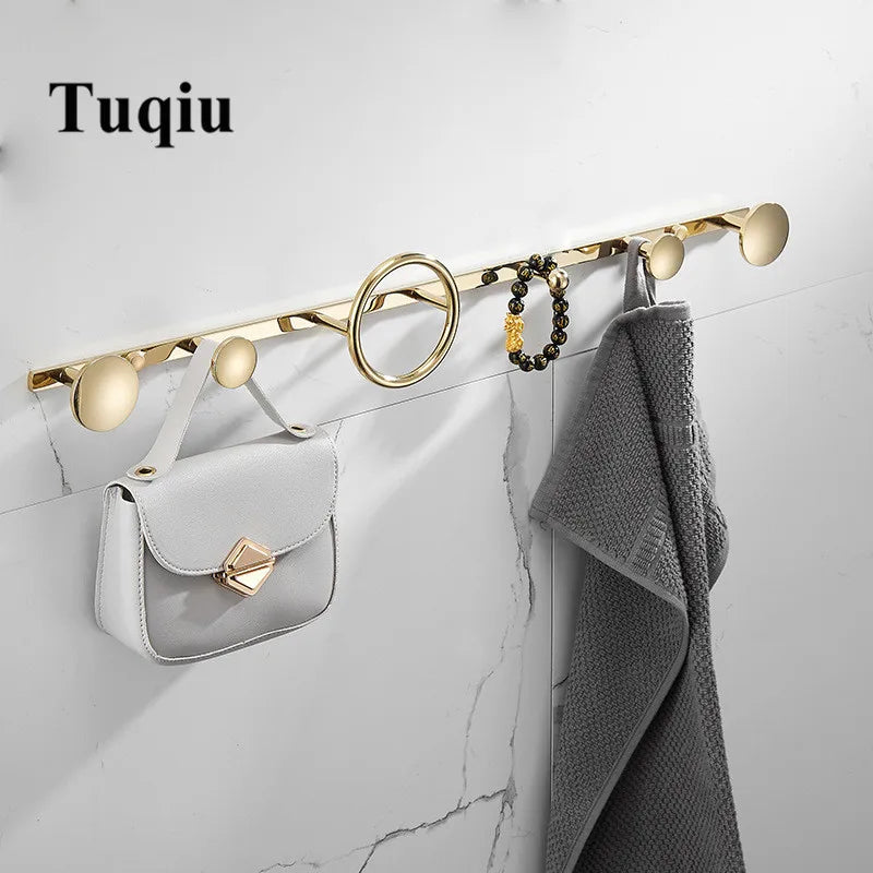 DecorBites™ Brass Towel Hook Set Bathroom Kitchen Hanger Gold Black Row Robe Hat Clothes