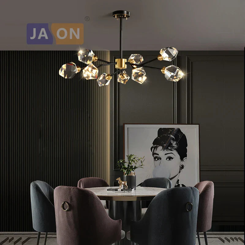 DecorBites™ Black Crystal Copper Chandelier LED Hanging Lamps for Dinning Room