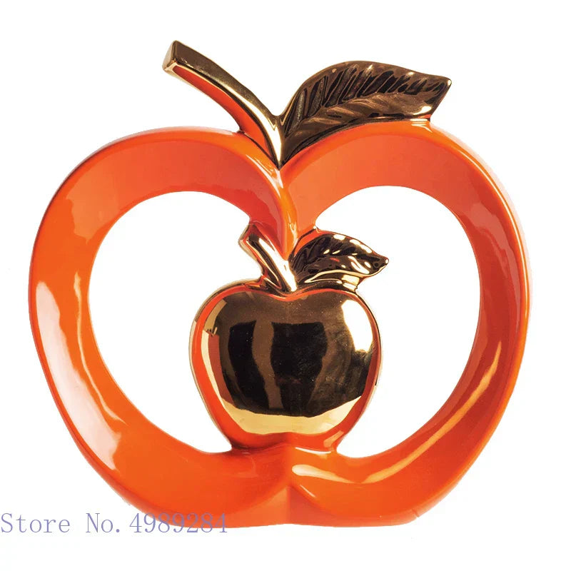 DecorBites™ Apple Hollow Golden Ceramic Art Crafts Candy Jar Storage Home Decor