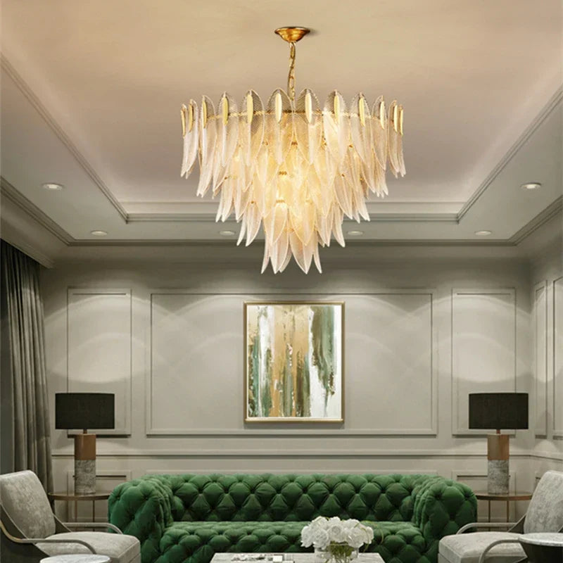 DecorBites™ Leaf Glass Pendant Chandelier - Nordic Style Light Luxury for Bedroom, Living Room