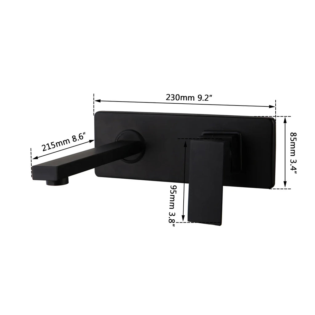 DecorBites™ Black Wall Mounted Basin Faucet Solid Brass Hot Cold Mixer.