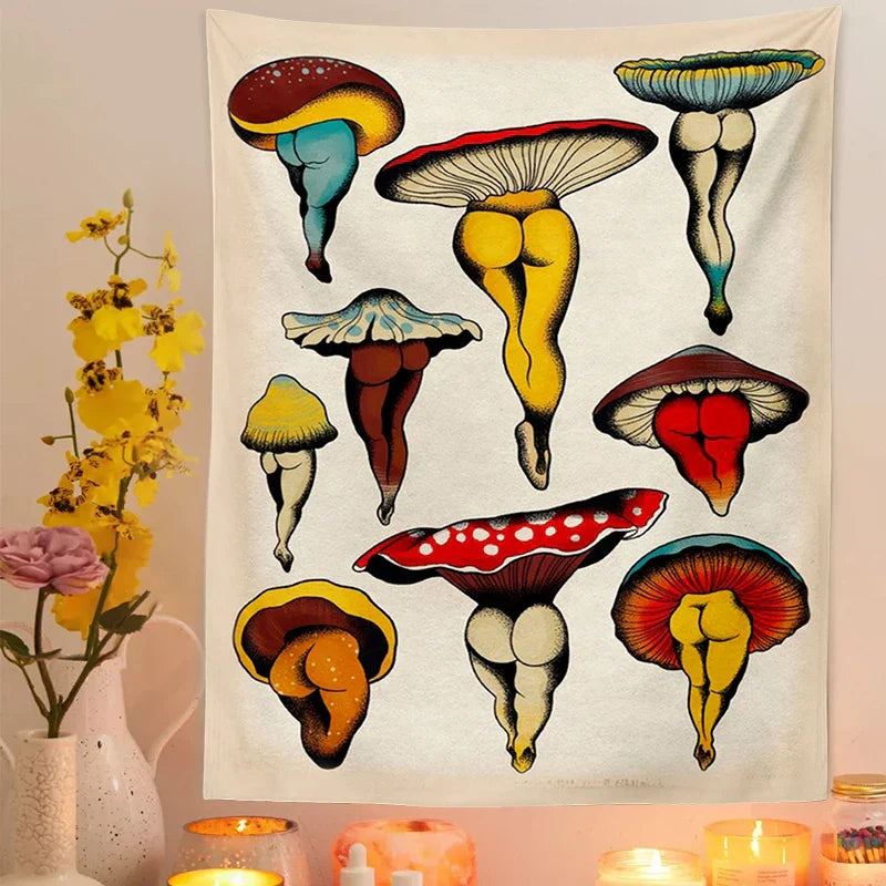 DecorBites™ Cactus Mushroom Girl Tapestry Psychedelic Witchcraft Home Decor