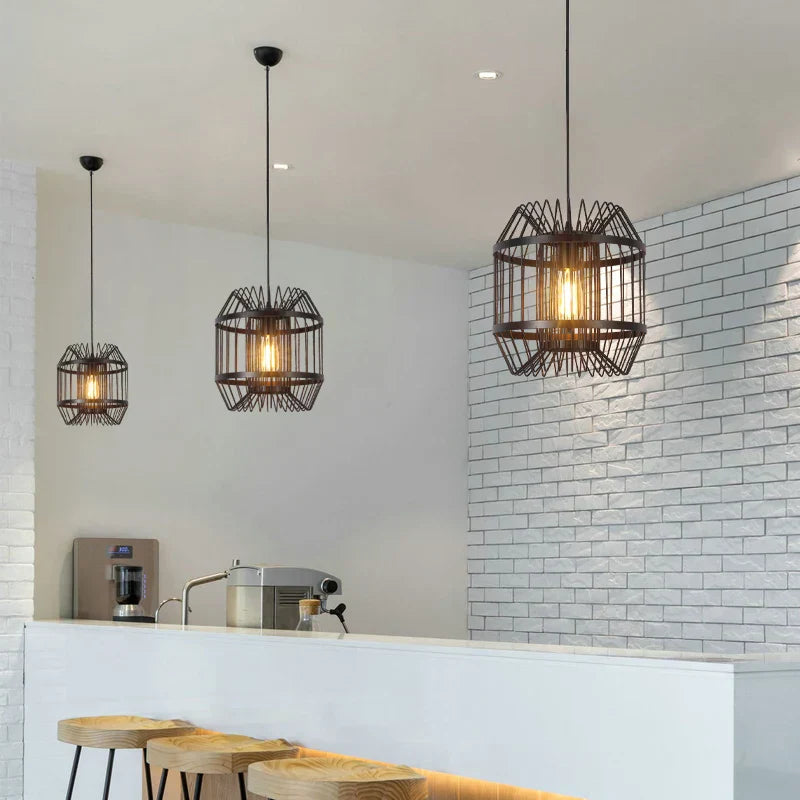 DecorBites™ Cage Light Frame Pendant Industrial Single Head Black Nordic Creative Fixture
