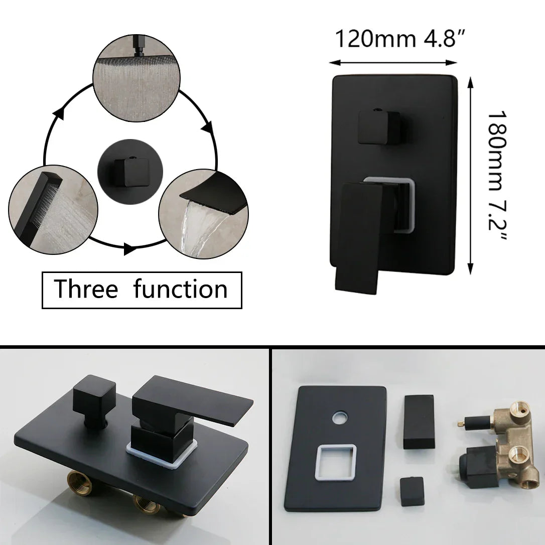 DecorBites™ 8/16 Inch Matte Black LED Rainfall Shower Faucet Set