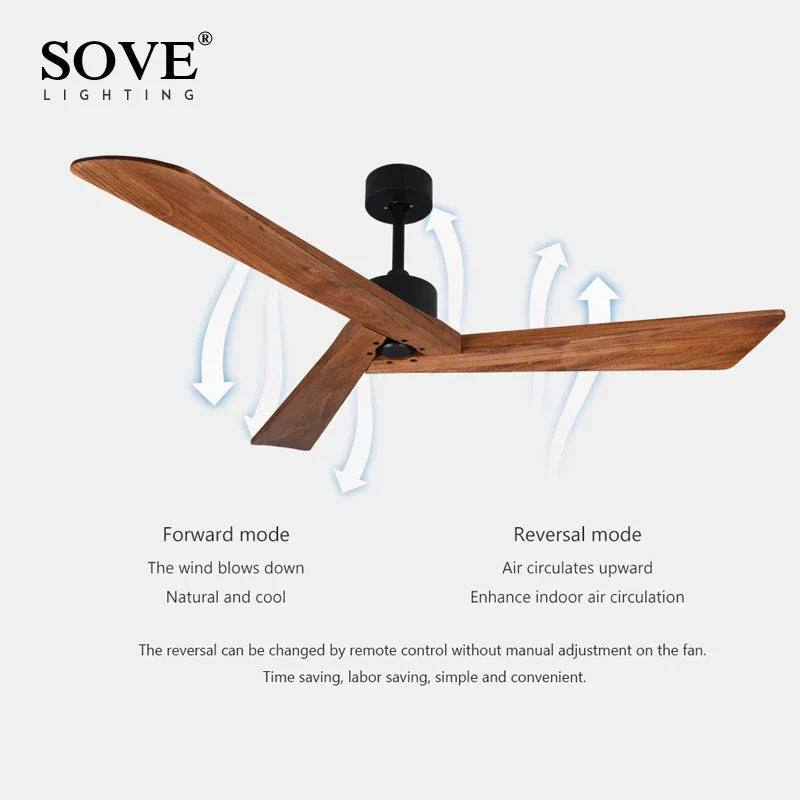 DecorBites™ 60" Wood Ceiling Fan, Remote Control, Creative Living Room Dining Room Loft, DC Fan