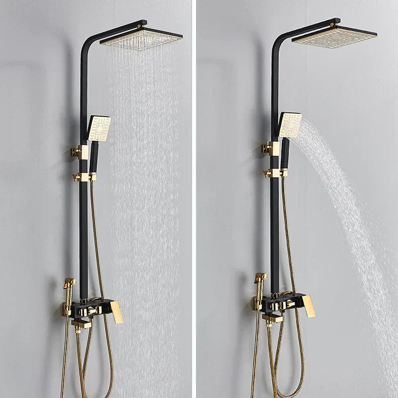 DecorBites™ Black Gold Shower Faucet Set with Bidet Function, Wall Mounted Rainfall Mixer