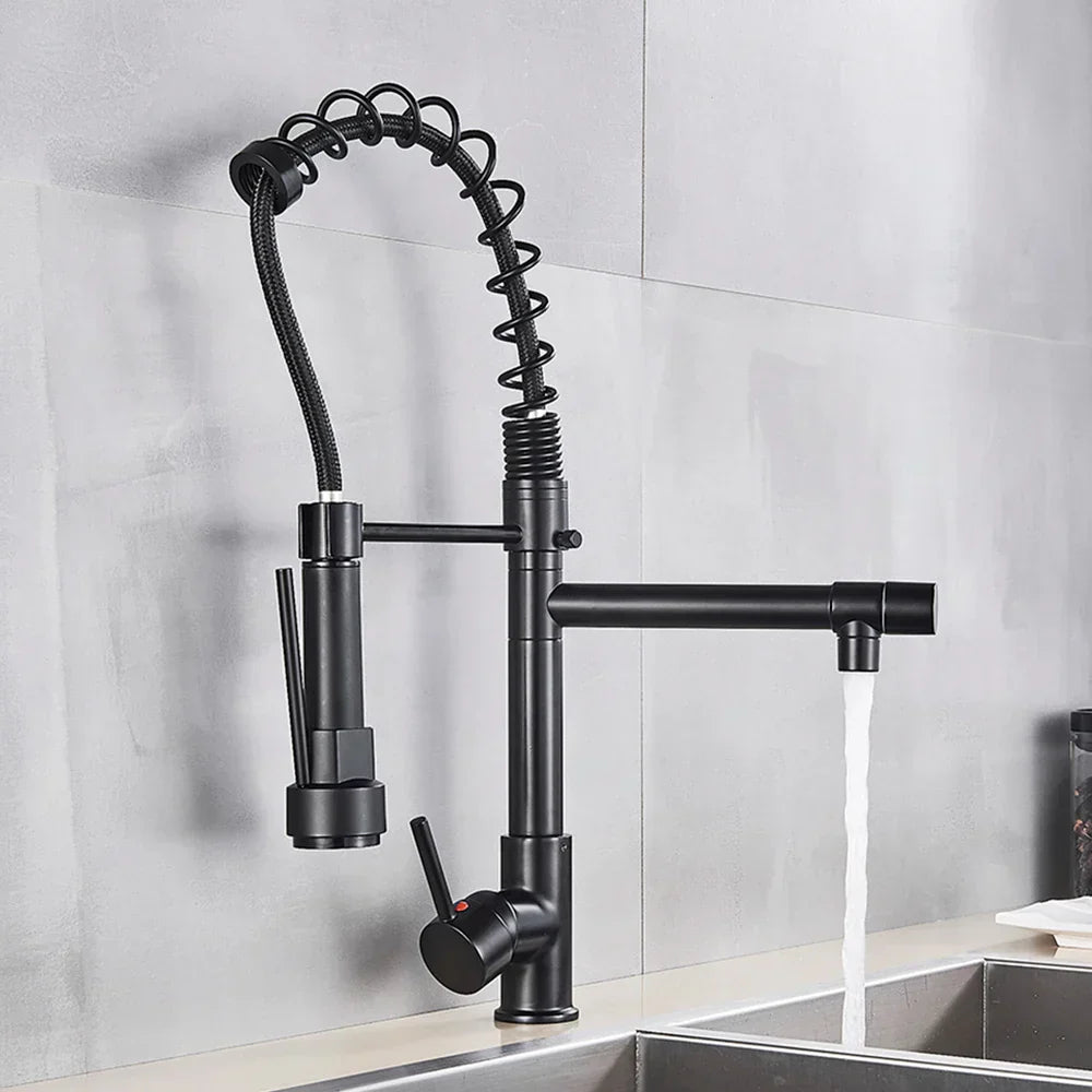 DecorBites™ Brass Kitchen Faucet Spring Swivel Spout Hot Cold Water Mixer Taps