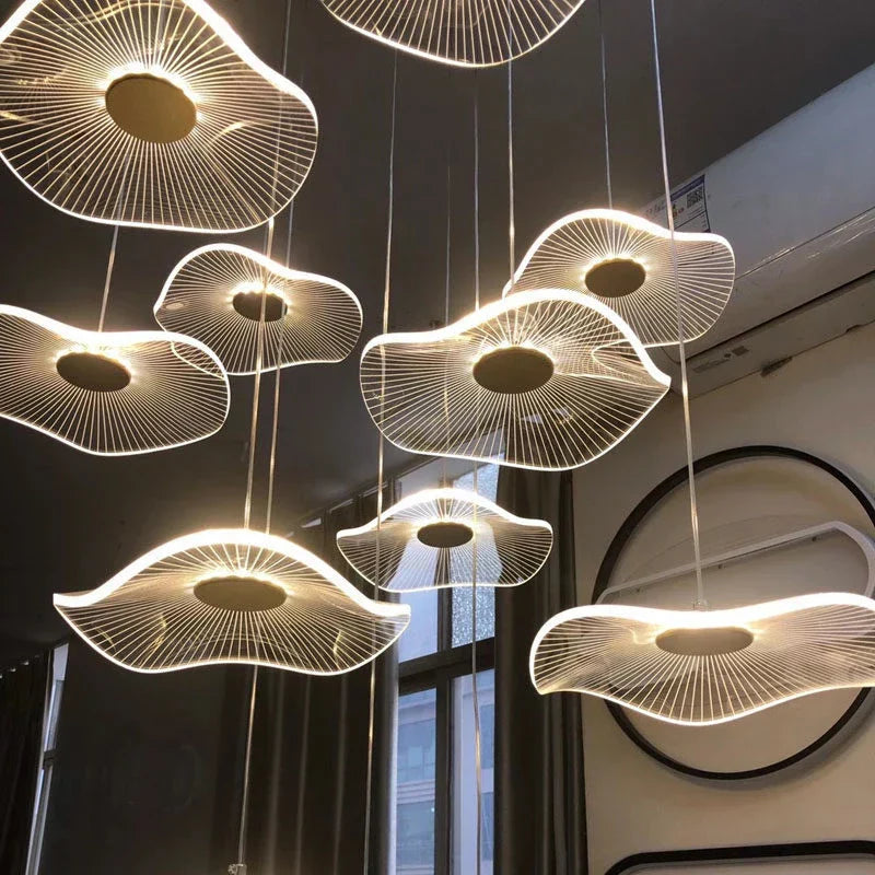 DecorBites™ Lotus Leaf Acrylic Nordic LED Chandelier for Restaurant Living Room Hotel Villa
