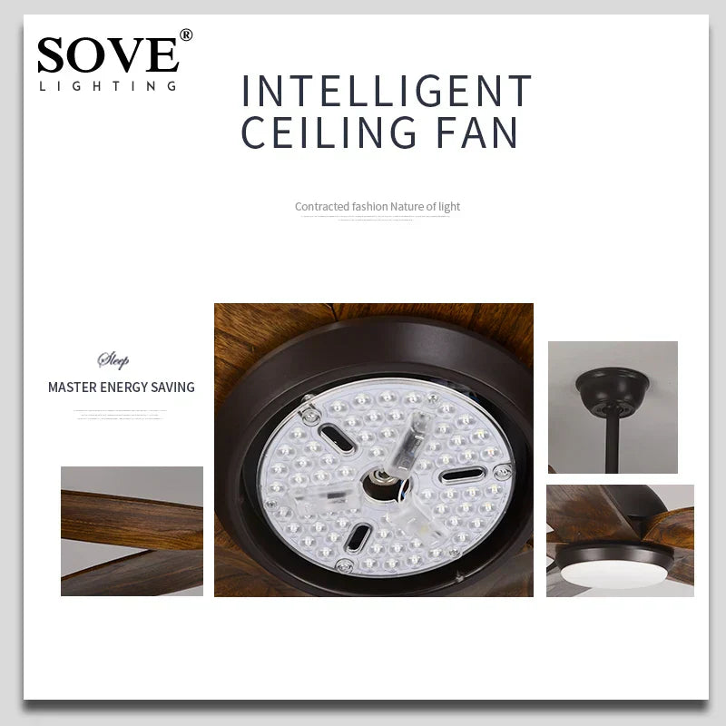 DecorBites™ 60" Solid Wood Blade Ceiling Fan Light LED Remote Control 220v