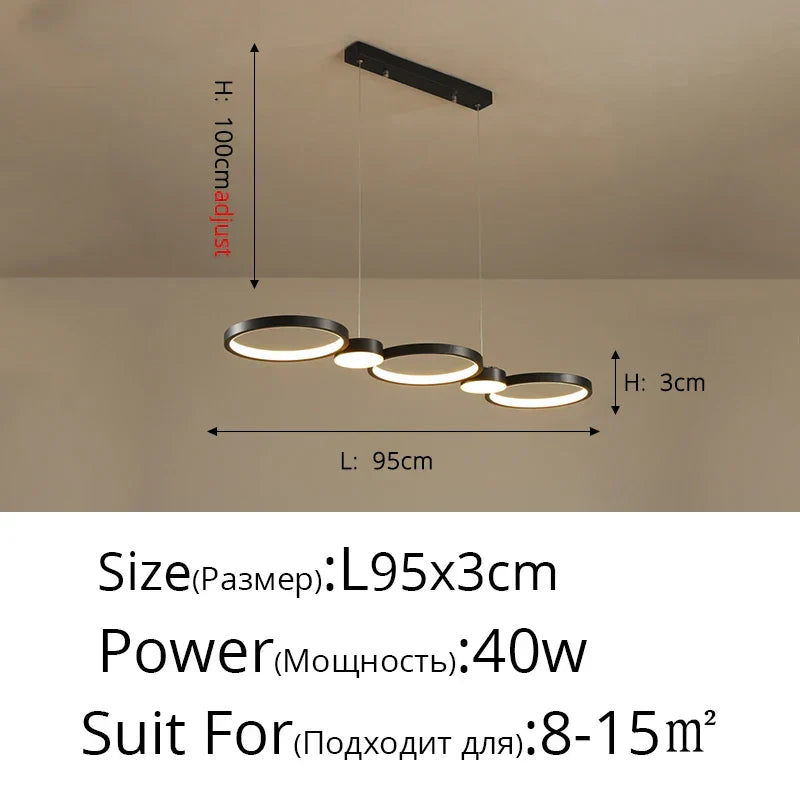 DecorBites™ Black Ring LED Chandelier for Living Room Bedroom Dining Hall Lighting