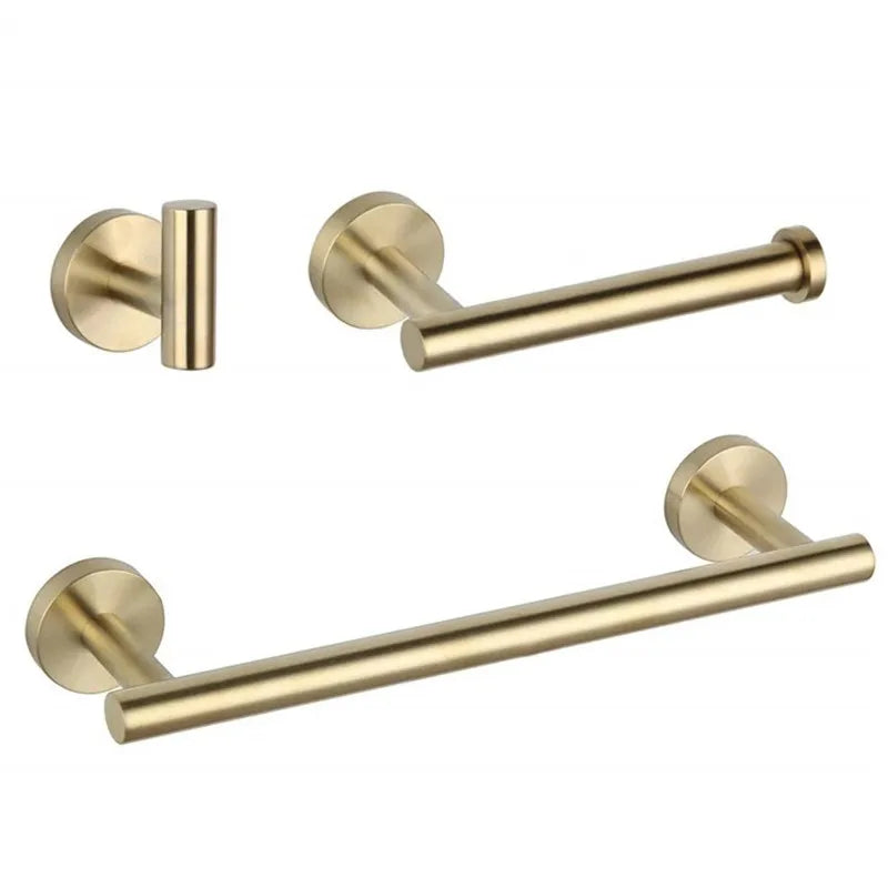 DecorBites™ Brushed Gold Bathroom Accessory Set: Towel Rail, Towel Rack, Paper Holder, Toilet Hanger