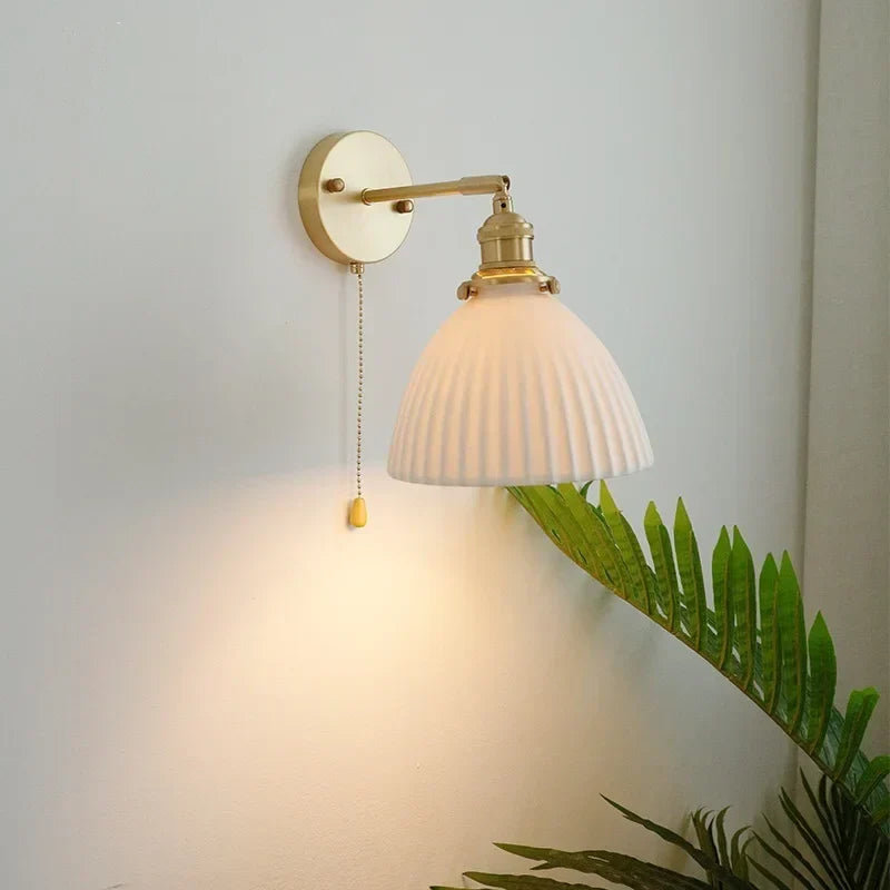 DecorBites™ Copper Ceramic Wall Sconce Pull Chain LED Wall Light