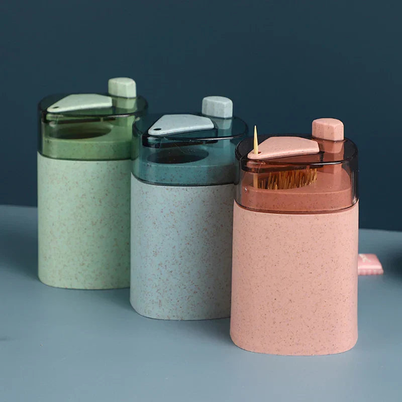 DecorBites™ Automatic Toothpick Dispenser Holder | Wheat Straw Container Push Pop-up