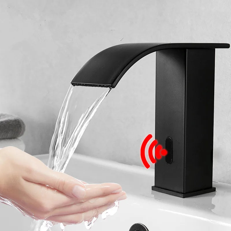 DecorBites™ Black Sensor Waterfall Basin Faucet - Automatic Touchless Hot Cold Water Mixer