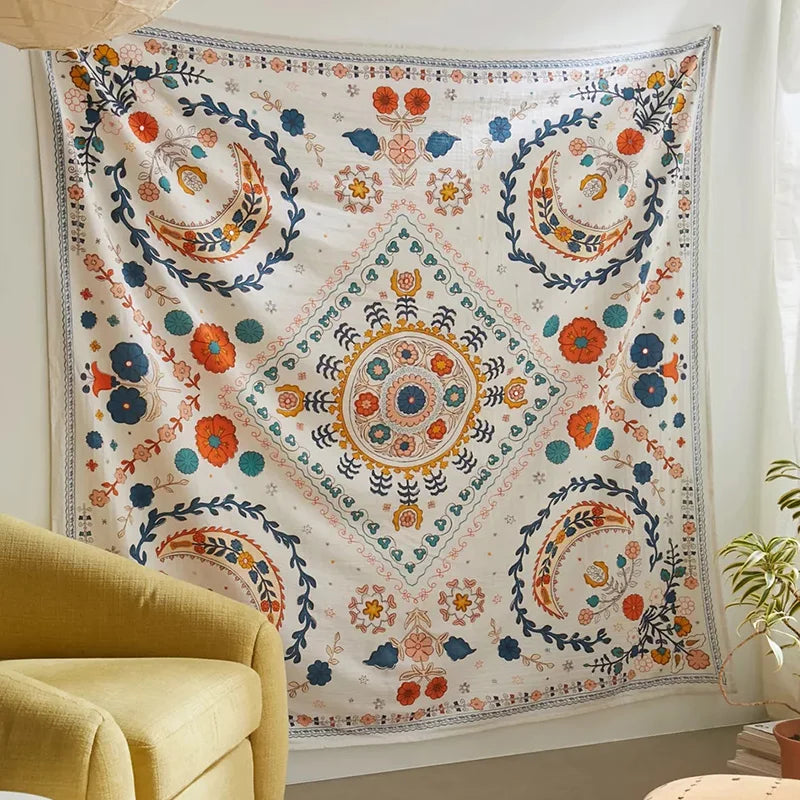 DecorBites™ Boho Floral Celestial Wall Tapestry for Hippie Home Decor