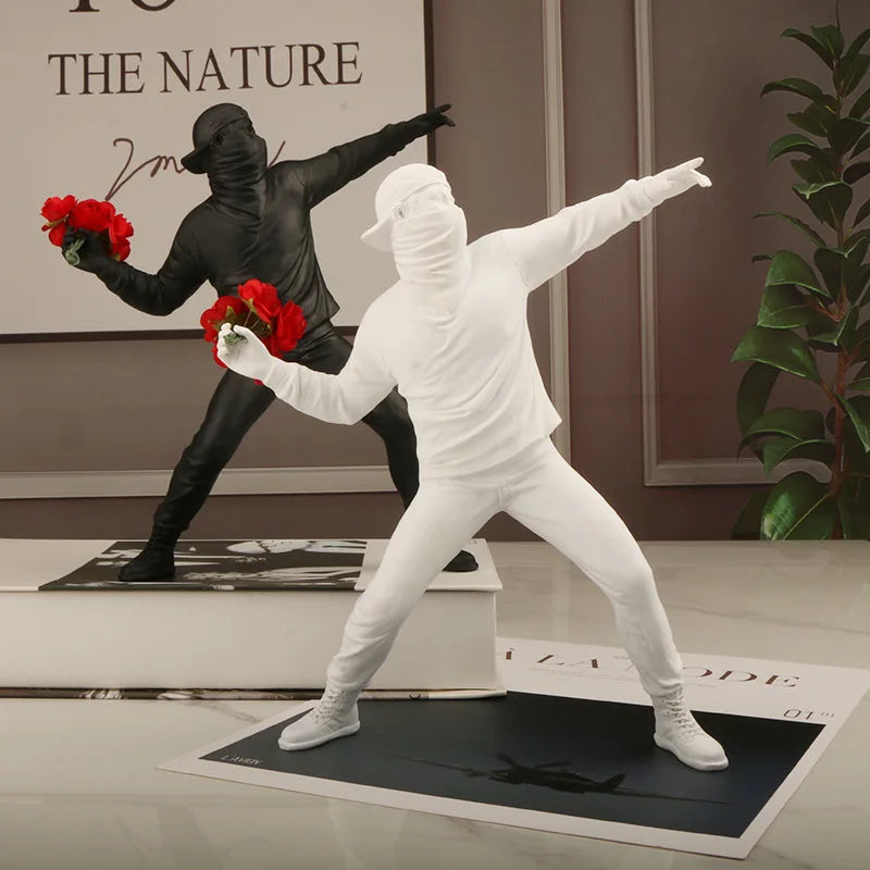 DecorBites™ Bansky Flower Thrower Sculpture: Modern Office & Home Decor