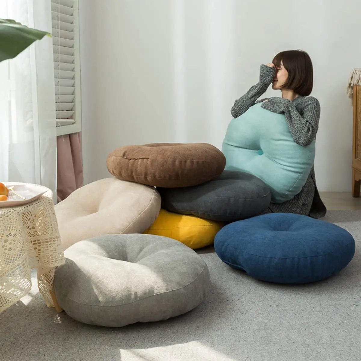 DecorBites™ Linen Round Floor Cushion for Meditation Yoga Sofa Chair Bed