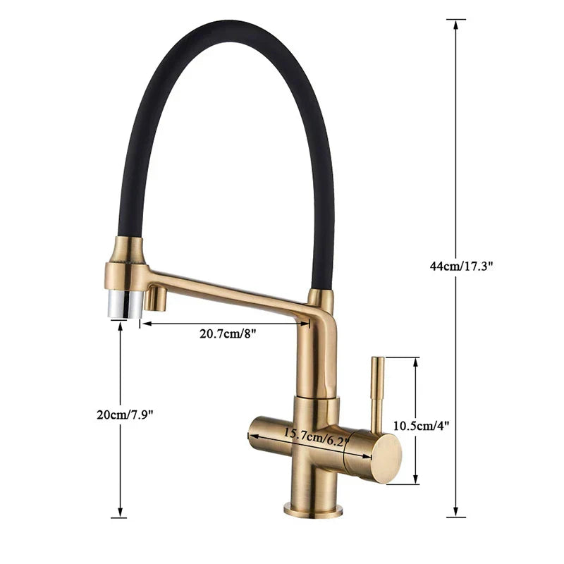 DecorBites™ Brushed Gold Swivel Kitchen Faucet with Purification Function