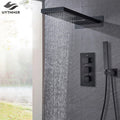 DecorBites™ Black Thermostatic Waterfall Rainfall Shower Faucet with Handshower