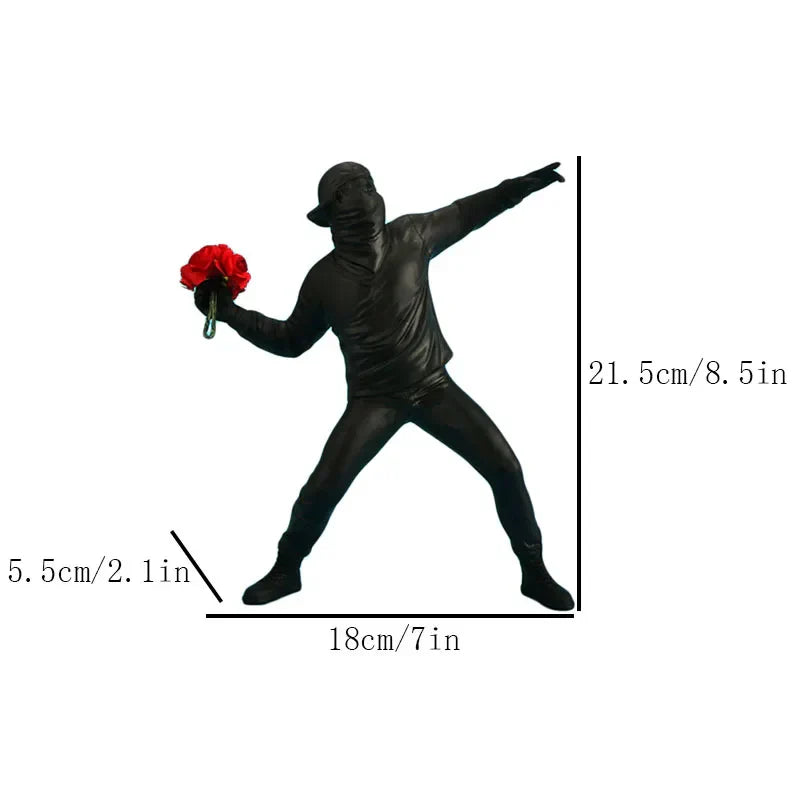 DecorBites™ Bansky Flower Thrower Sculpture: Modern Office & Home Decor
