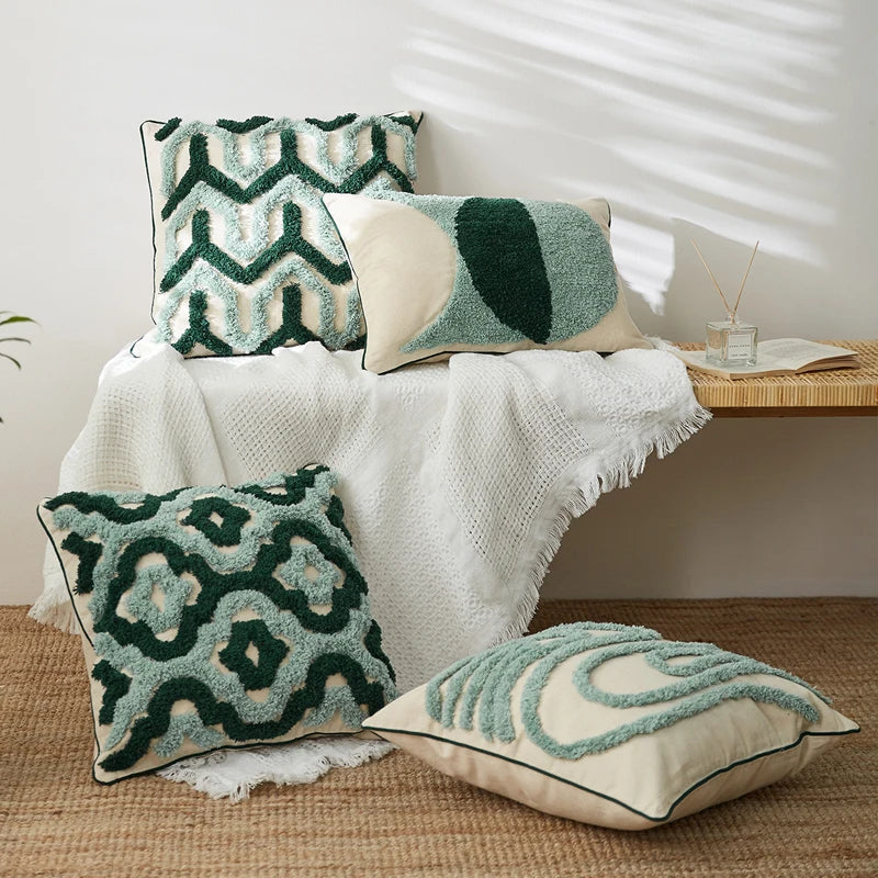 DecorBites™ Blue Tufted Geometric Boho Style Cushion Cover 45x45cm for Home Decor