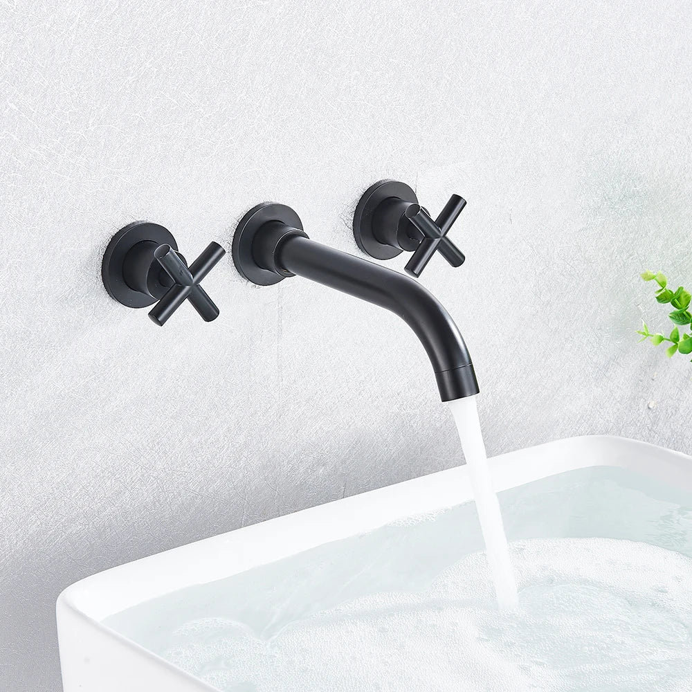 DecorBites™ Golden Dual Handle Wall Mounted Basin Faucet - Rotate Spout Sink Mixers