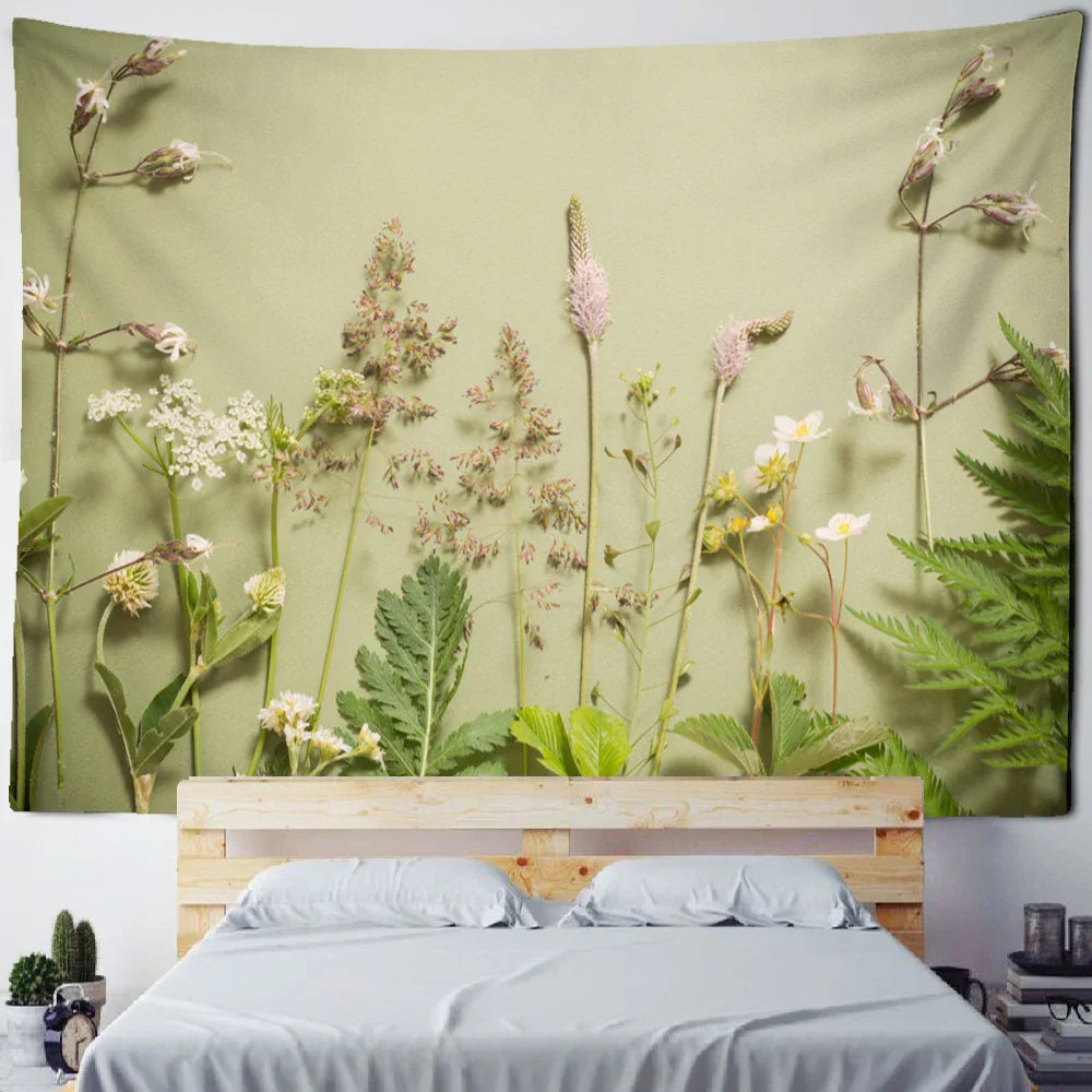 DecorBites™ Boho Green Leaf Tapestry Wall Hanging - Natural Plant Landscape Home Decor