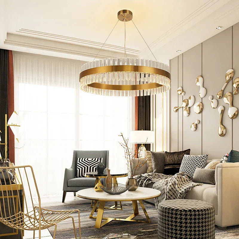 DecorBites™ Crystal Chandelier LED Ring Lamp for Dining Room Center Living Restaurant Decor