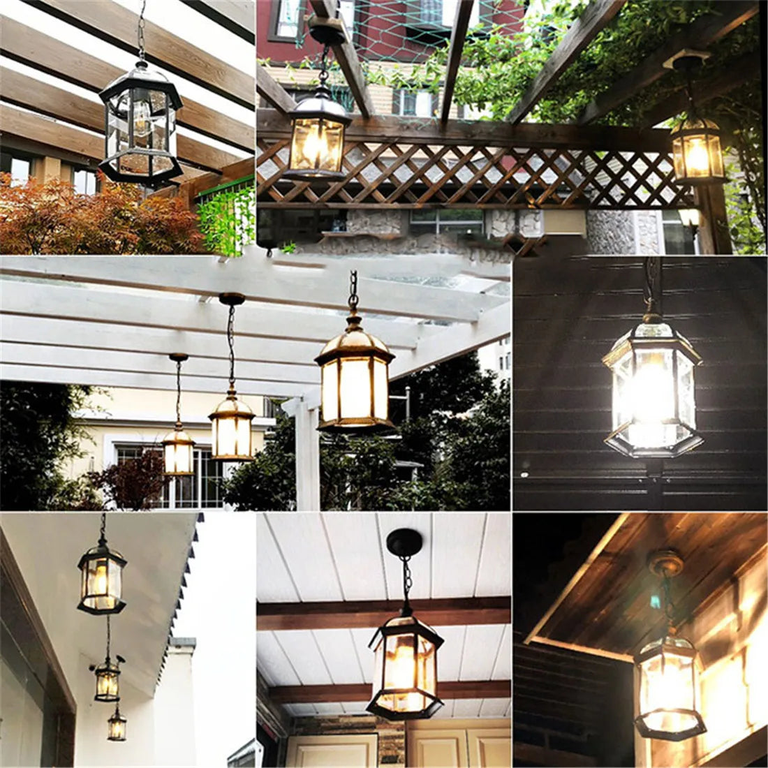 DecorBites™ Black Rustic Outdoor Hanging Lantern Light with Clear Glass Flush Mount Fixture