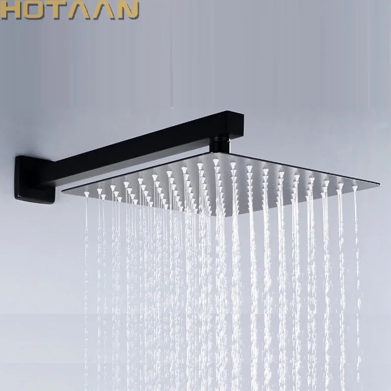 DecorBites™ Black Rain Shower Head with Arm, 40cm Arm - Chuveiro Ducha Bath Accessorie
