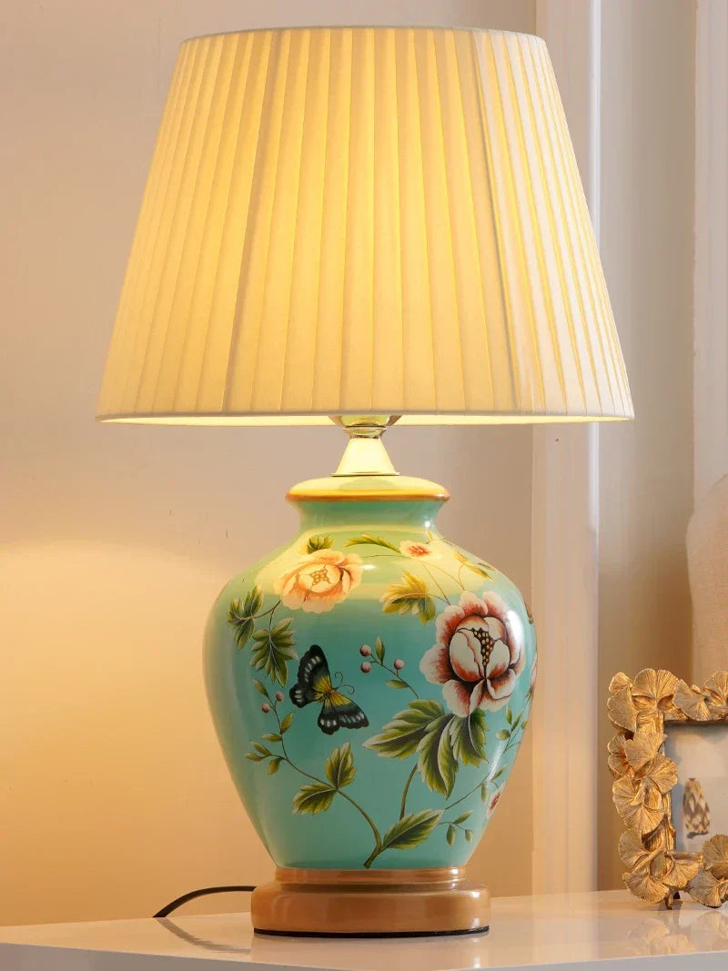 DecorBites™ Chinese Bird Flower Ceramic Table Lamp for Bedroom Living Room Bedside