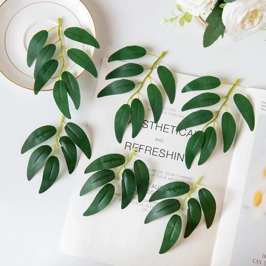 DecorBites™ Green Silk Willow Leaves Flowers for Home Wedding Decoration