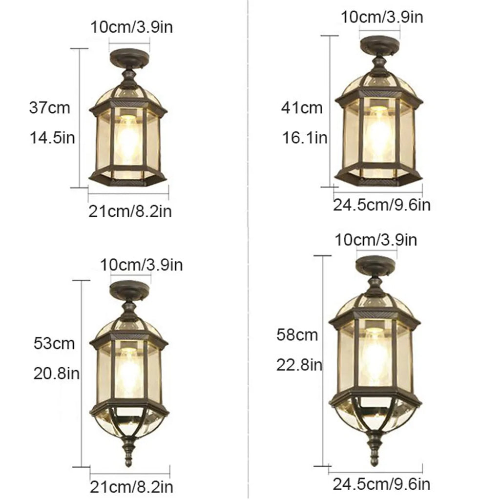 DecorBites™ Black Rustic Outdoor Hanging Lantern Light with Clear Glass Flush Mount Fixture