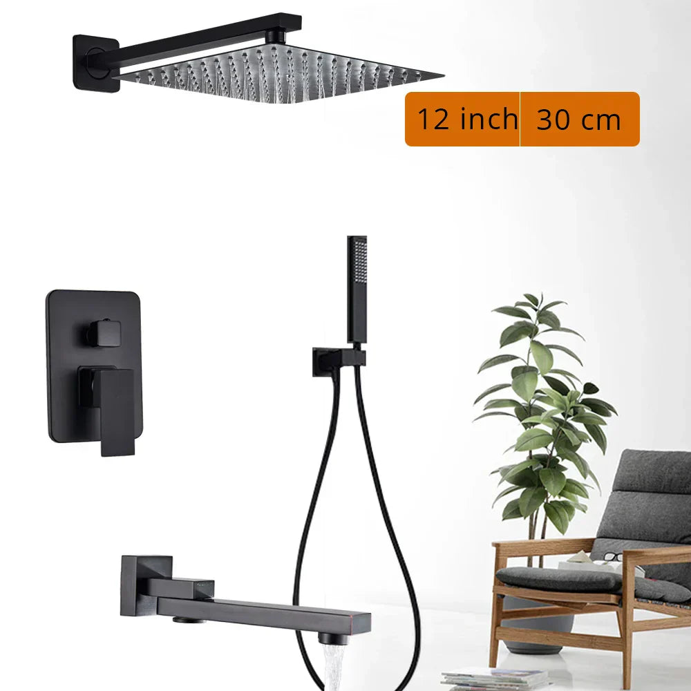 DecorBites™ Black Shower Set with Handshower and Rotate Bath Spout