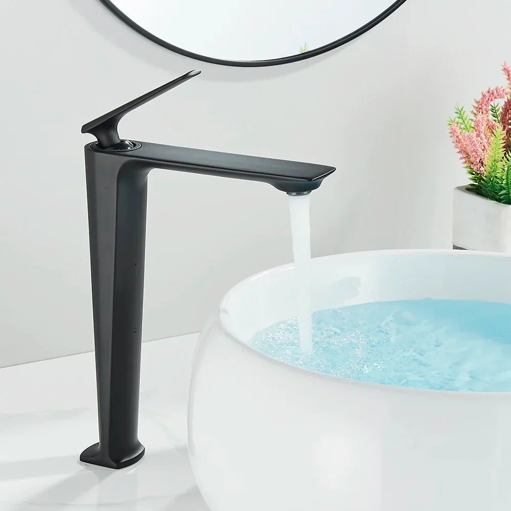 DecorBites™ Black Tall Basin Brass Bathroom Sink Faucet Single Handle Deck Mounted