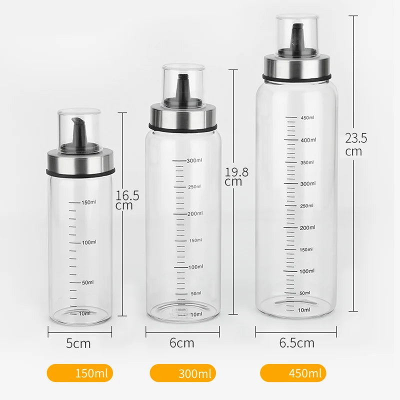 DecorBites™ Leak Proof Glass Condiment Bottle Set, 150/300/450ml