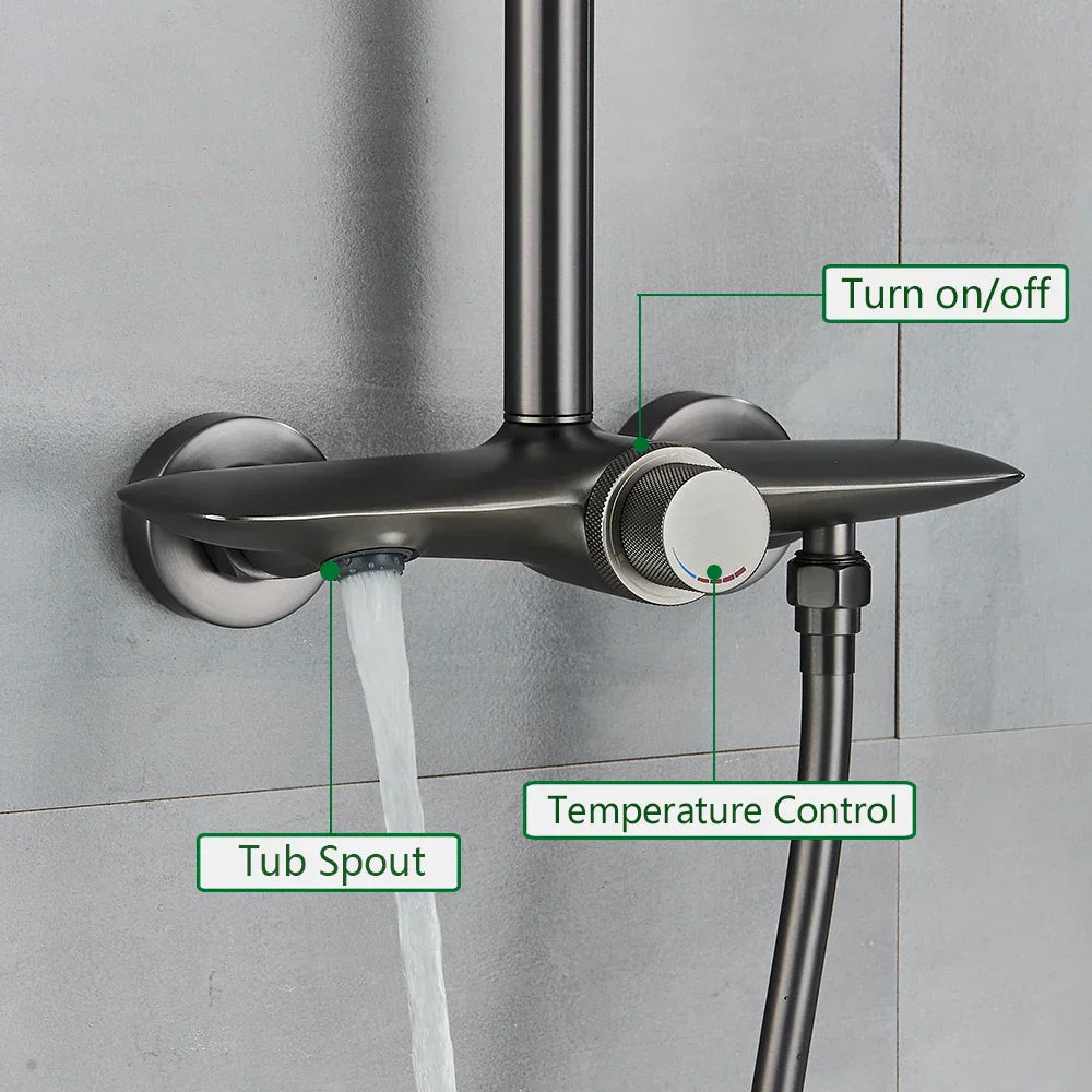 DecorBites™ Black Gray Wall Mounted Shower System Set with Bathtub Faucet