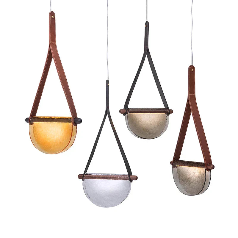 DecorBites™ Handmade Leather Glass Pendant Lamp for Room Restaurant Bedside - Modern Style