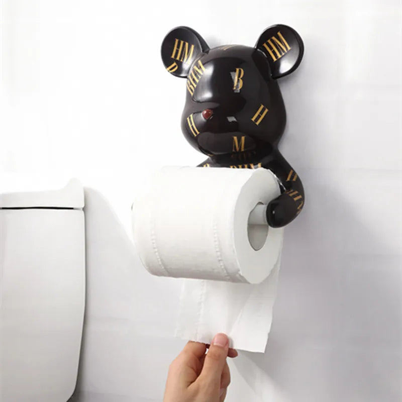 DecorBites™ Bear Resin Paper Towel Holder: Nordic Animal Hanging Tissue Box Rack for Modern Wall Decor