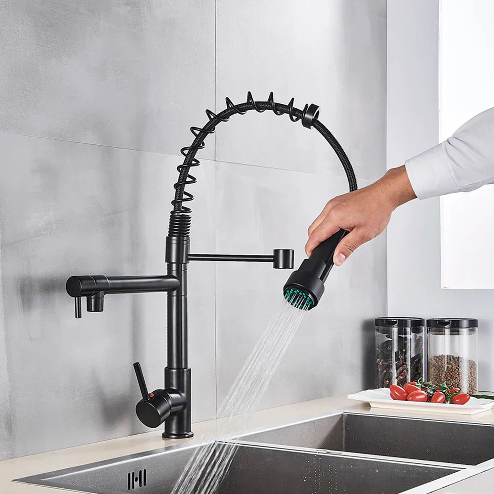 DecorBites™ Brass Kitchen Faucet Spring Swivel Spout Hot Cold Water Mixer Taps
