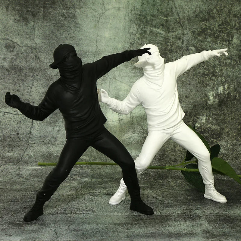 DecorBites™ Bansky Flower Thrower Sculpture: Modern Office & Home Decor