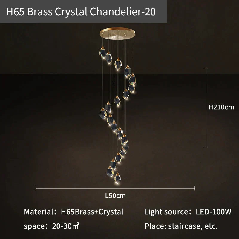 DecorBites™ Crystal Loft Chandelier for Villa Duplex, Large Pendant Lighting for Stairwell