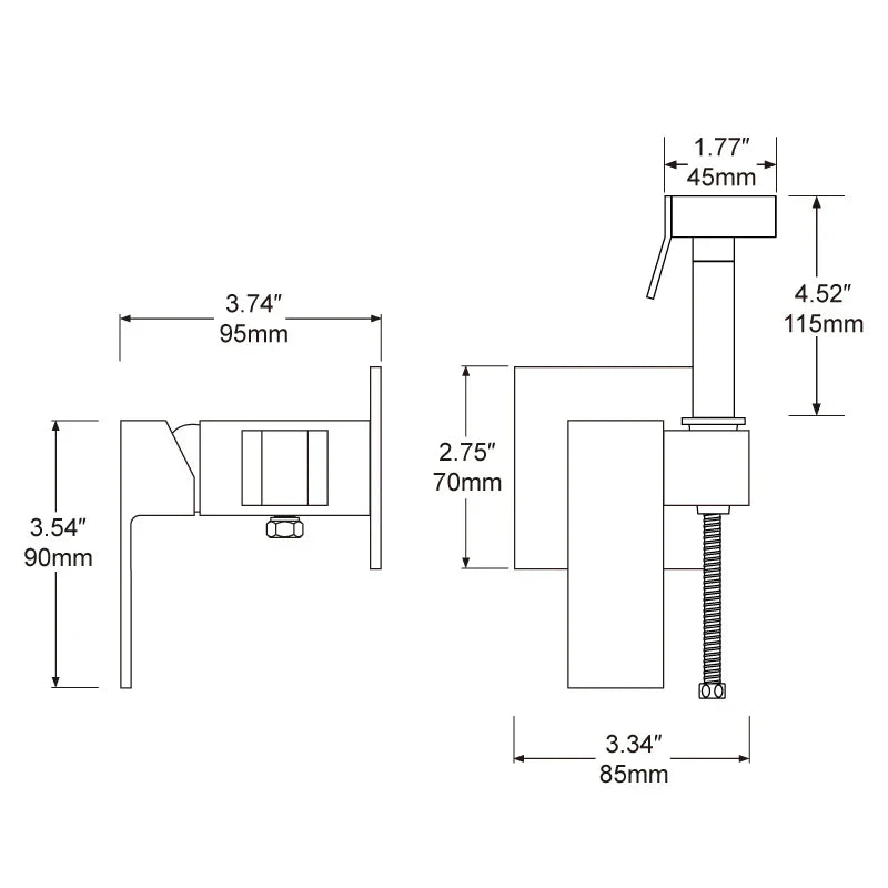 DecorBites™ Brass Bidet Faucet Mixer with Square Shower Spray