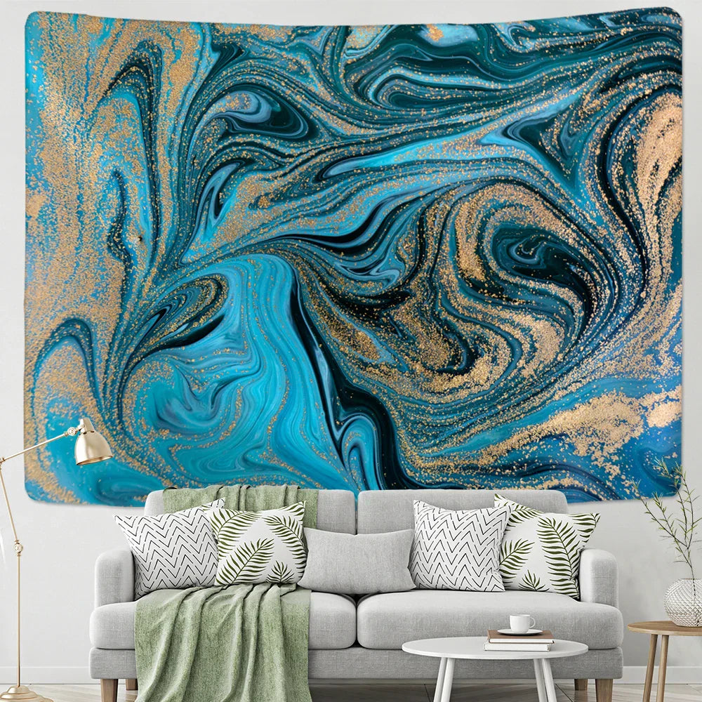 DecorBites™ Blue Gouache Line Tapestry Wall Hanging for Boho Room Decor