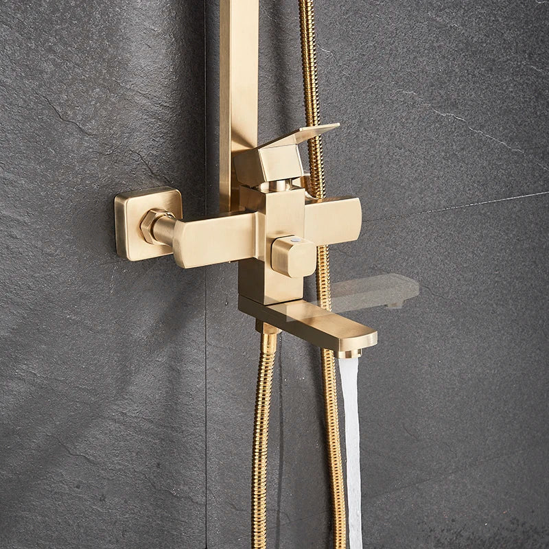 DecorBites™ Brushed Gold Shower Mixer with Rotating Tub Spout and 8" Rainfall Head